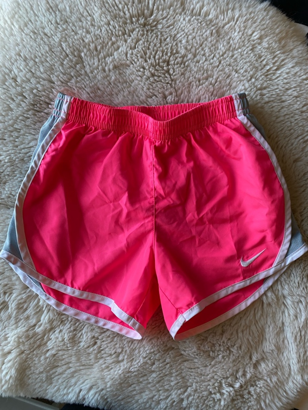 Nike Girl’s Hot Pink Athletic Running Shorts with White Trim
